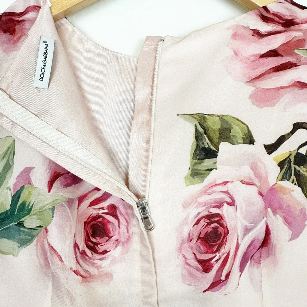 Dolce & Gabbana Girls Pink Rose Butterfly Farfalle Silk Dress Size 7/8